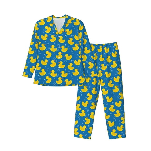 Honeii Rubber Duck Pattern Mens Pajamas Set,2pcs Men's Lounge Long Sleeve Sleep Shirt and Pajama Bottoms Sleepwear Set,Mens Pjs Sets-Small