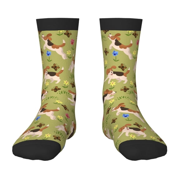 Honeii Running Beagle Print Children's Colorful Socks,Unisex Kids and Toddlers' Cushioned Sock,Kids Athletic Crew Socks,for Everyday Wear and Sports