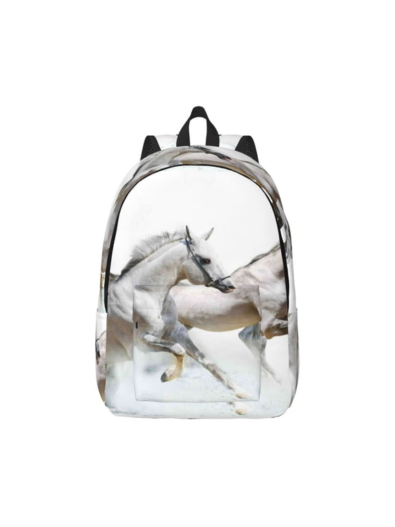 Running White Horses Print Canvas College Laptop Backpack, Durable Rucksack Travel Notebook Bag School Backpack Book Bag for Men Women-Medium