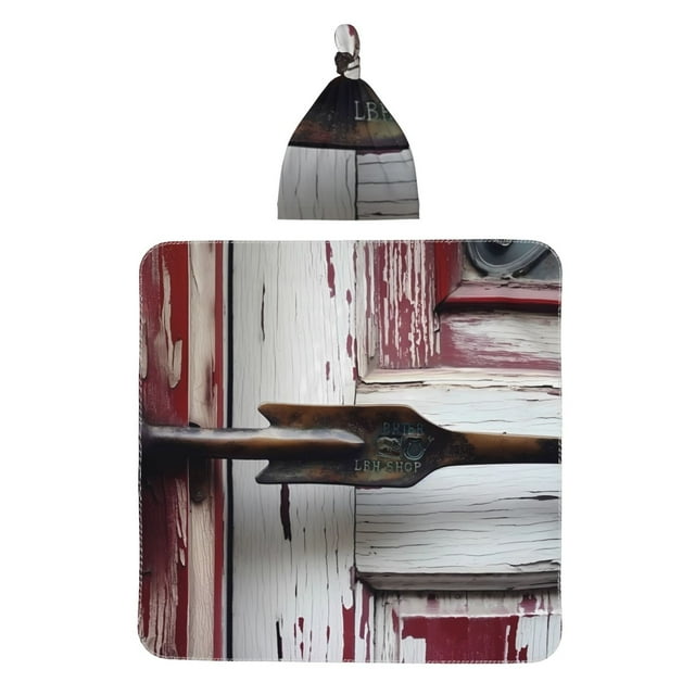 Honeii Rustic Door Handle Closeup Print Swaddle Blanket and Hat Set