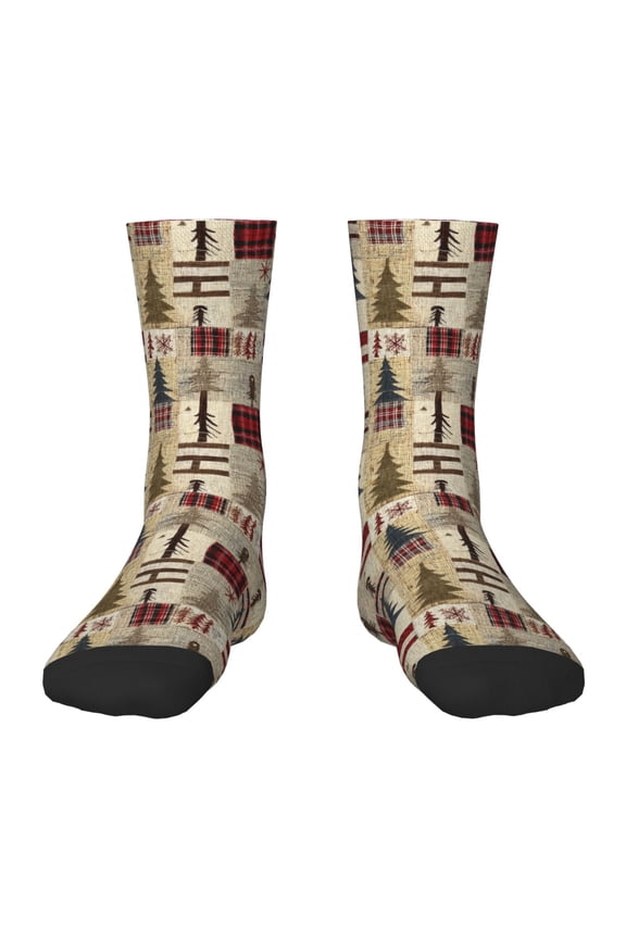 Rustic Plaid Forest Lodge Print Children's Colorful Socks,Unisex Kids and Toddlers' Cushioned Sock,Kids Athletic Crew Socks,for Everyday Wear and Sports