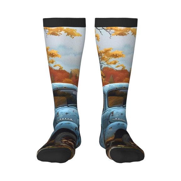 Honeii Rustic Vintage Truck Autumn Print Long Socks,Novelty Design Socks Gift for Men and Women,Crew Socks,Calf Socks