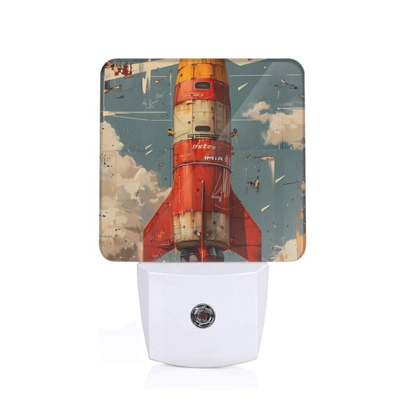 Honeii Rusty Rocket Launch Print LED Night Light with Light Sensor, Night Lights Plug Into Wall,Ideal for Bedrooms and Hallways-US