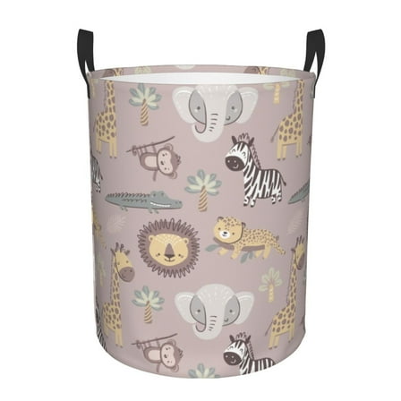 Honeii Safari Animals Print Laundry Hamper Basket,Baby Nursery Woven Storage Basket for Toys Bin,Pillows,Blankets,Clothes-