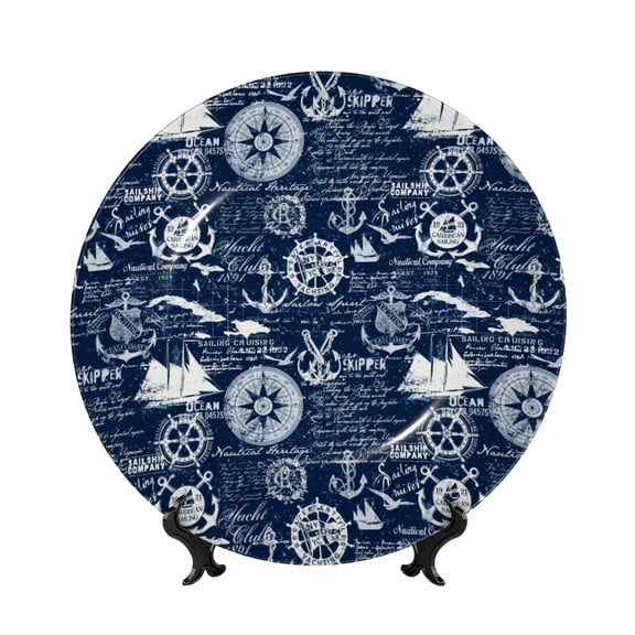 Honeii Sailing Cruises Nautical Print Elegant Bone China Decorative Plate, Porcelain Plate,Art Crafts,Ceramic Ornaments for Home Office Wall Decor-6in