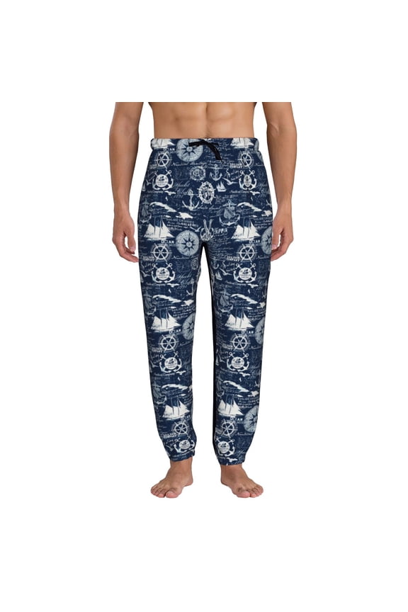 Sailing Cruises Nautical Print Mens Jogger Sweatpants, Men's Lounge Pants with Pockets-Large