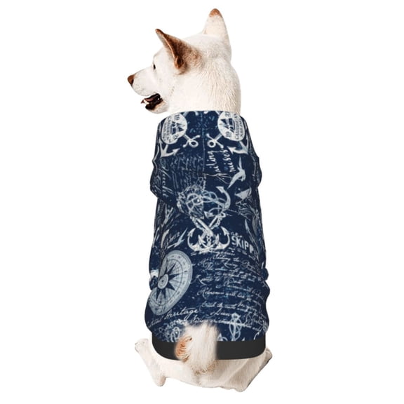 Honeii Sailing Cruises Nautical Print Small Dog Hoodies Pet Hooded Sweatshirts Fall Winter Puppy Cat Sweaters Warm Clothes for Small Dogs Outfits Costume-X-Large