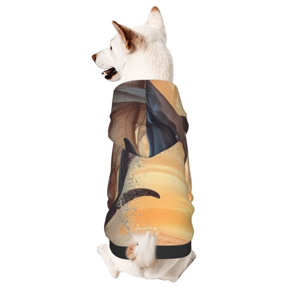 Honeii Sailing Dancing Dolphin Print Small Dog Hoodies Pet Hooded Sweatshirts Fall Winter Puppy Cat Sweaters Warm Clothes for Small Dogs Outfits Costume-Small