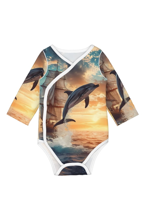 Sailing Dancing Dolphin for Baby Long Sleeve Bodysuits One-piece 100% Organic Cotton for Infant Baby Boys and Grils, Unisex-