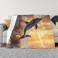 thumbnail image 1 of Honeii Sailing Dancing Dolphin print throw blanket, crafted from cozy cotton flannel, offers versatile home decor as a bedding suitable for all seasons.-60"x50", 1 of 6