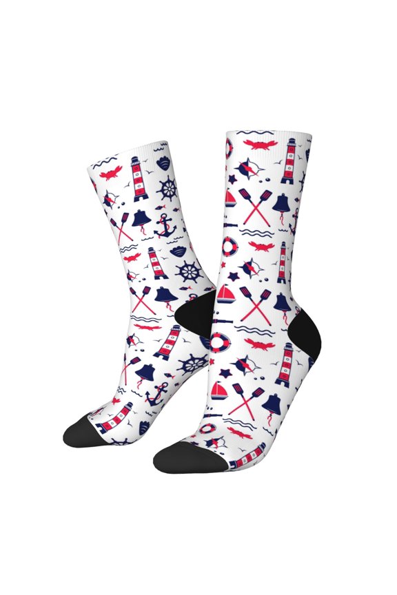 Sailing Marine Travel Print Adult Socks,Crew Socks,Casual Calf Socks,Daily Wear Socks for Men & Women, Perfect for Sports, Casual and Everyday Use