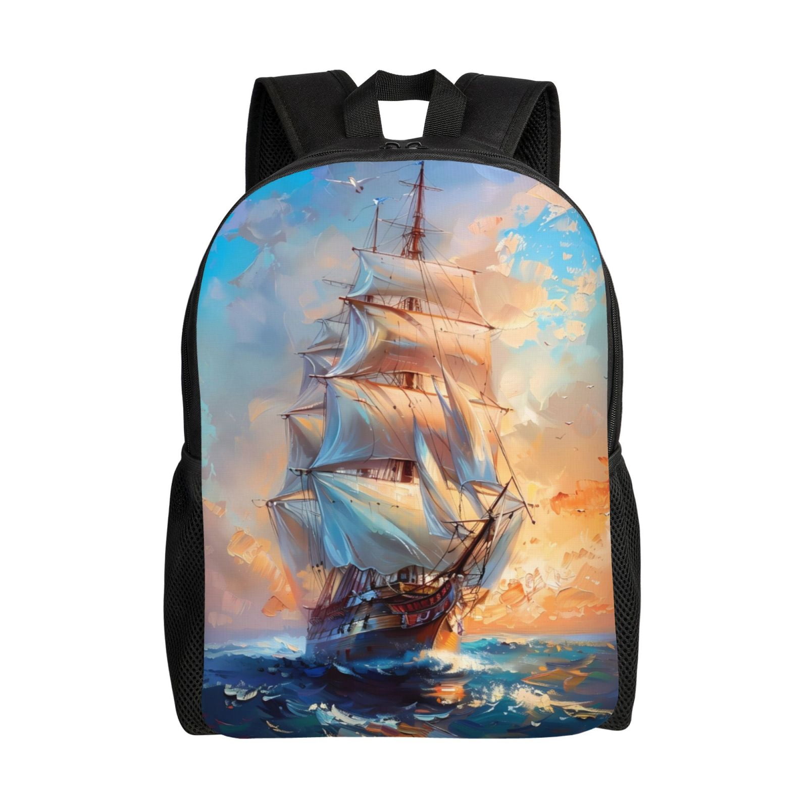 Honeii Sailing Ship Ocean Sunset Print Laptop Backpack for Work ...