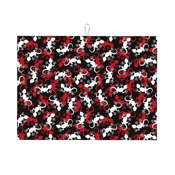Honeii Salamander Print Kitchen Drying Mat Coffee Bar Mat Hide Stain Coffee Maker Mat for Countertops Coffee Pot Dish Drying Mat
