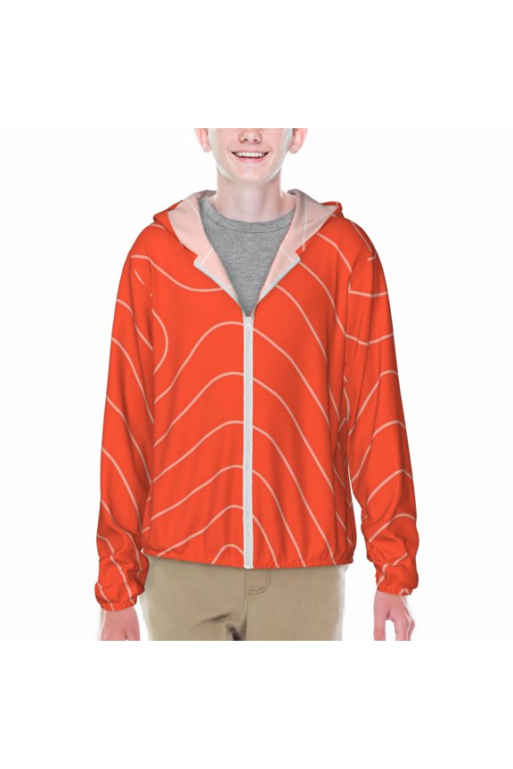 Salmon Fish Meat Print Sun Protection Jacket Hooded Cooling Shirt with Pockets Hiking Outdoor Performance-Large