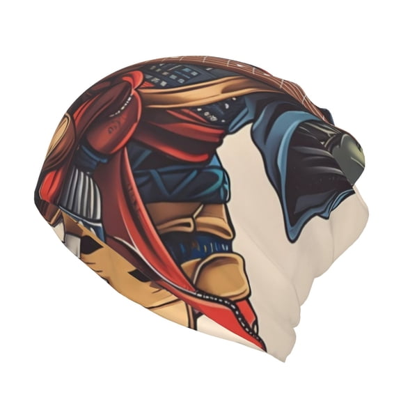 Honeii Samurai Frog Guitar Print Winter Beanie Daily Hat - Thermal Polar Fleece Ski Running Hat Skull Cap for Men and Women,Beanie