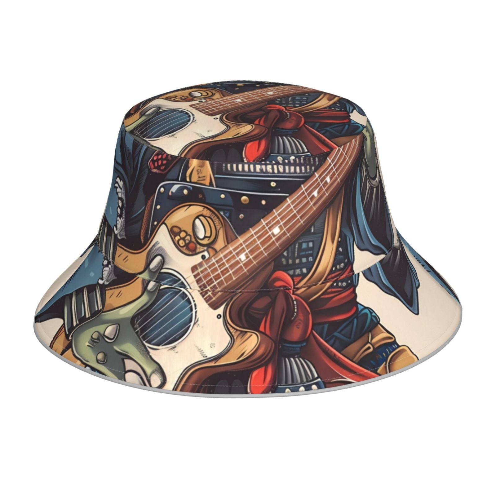 Honeii Samurai Frog Guitar for Unisex Bucket Hat Waterproof Rain Hat
