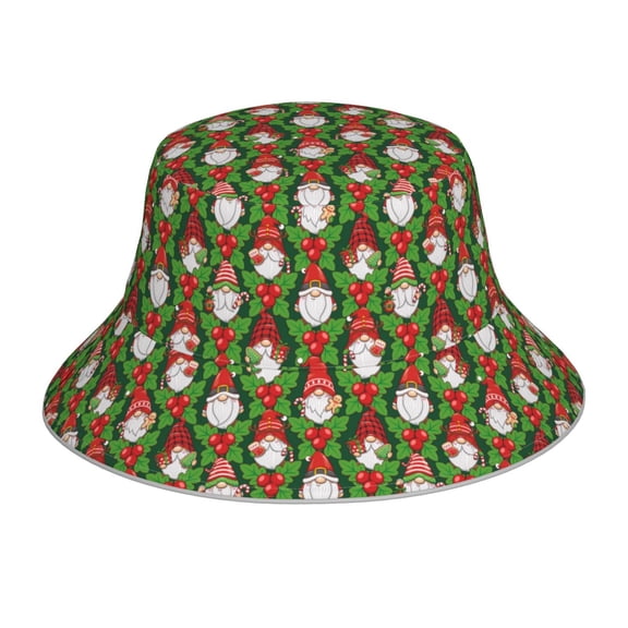Honeii Santa Claus And Gnomes for Unisex Bucket Hat Waterproof Rain Hat Reversible Shiny Rave Bucket Hat for Concert Festival Boonie Cap