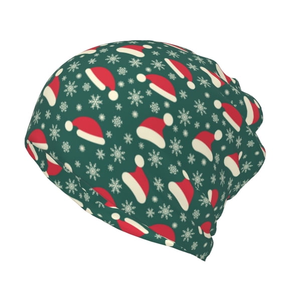 Honeii Santa Hat Joy Green Festive Print Winter Beanie Daily Hat - Thermal Polar Fleece Ski Running Hat Skull Cap for Men and Women,Beanie