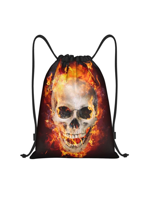 Satanic Skull Print Drawstring Backpack,Drawstring Bags String Backpack Gym Cinch Sack Backpack Sport Bag Draw-Small