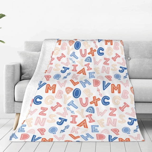 Honeii Scandinavian Alphabet Print Fleece Blanket - Throw Blanket for Bed, Sofa, Couch, Camping, and Travel , Microplush Ultra Soft Warm Blanket-60"x50"