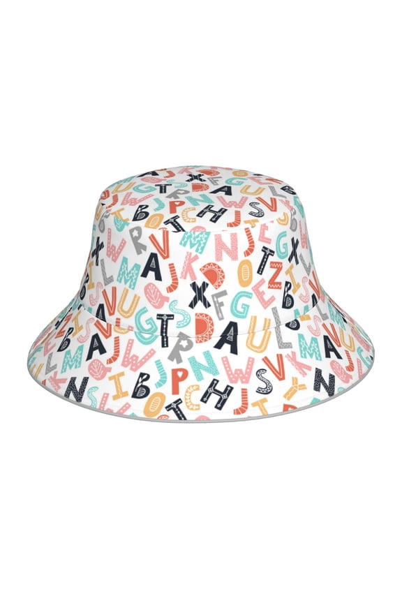 Scandinavian Alphabet1 for Unisex Bucket Hat Waterproof Rain Hat Reversible Shiny Rave Bucket Hat for Concert Festival Boonie Cap