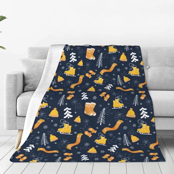 Honeii Scarf Ski Shoes sock Print Fleece Blanket - Throw Blanket for Bed, Sofa, Couch, Camping, and Travel , Microplush Ultra Soft Warm Blanket-40"x30"