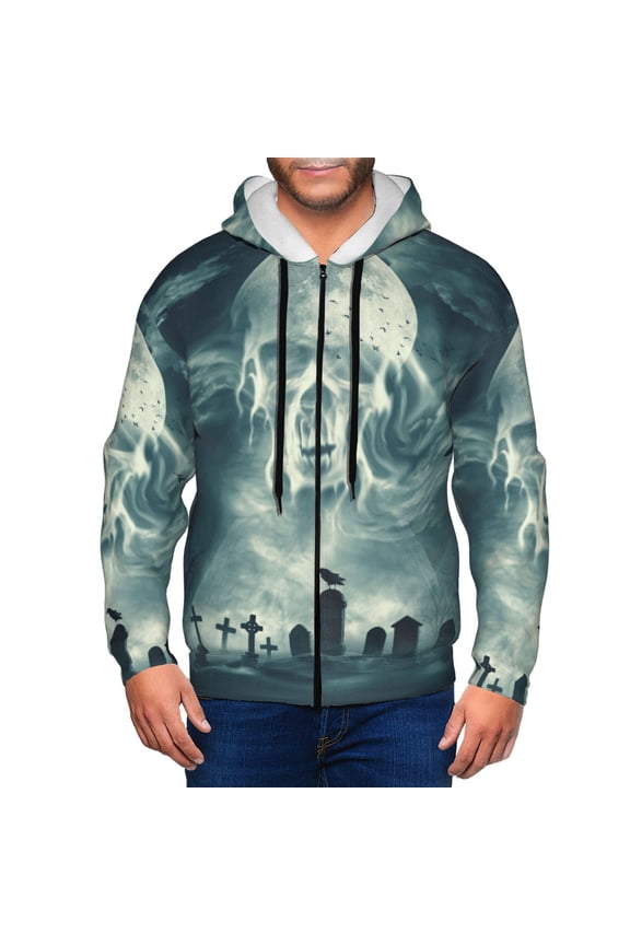 Scary Moon And Clouds Print Hoodies for Men, Pullover & Full Zip, Breathable Zip up Hoodie, Sweatshirt-X-Large