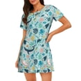 thumbnail image 1 of Honeii Sea Animal Print Women's Loose Short Sleeve Nightgown, Soft Cotton Sleepwear, Comfy Loose Fit Pajama Dress for Sleep and Lounge, 1 of 6