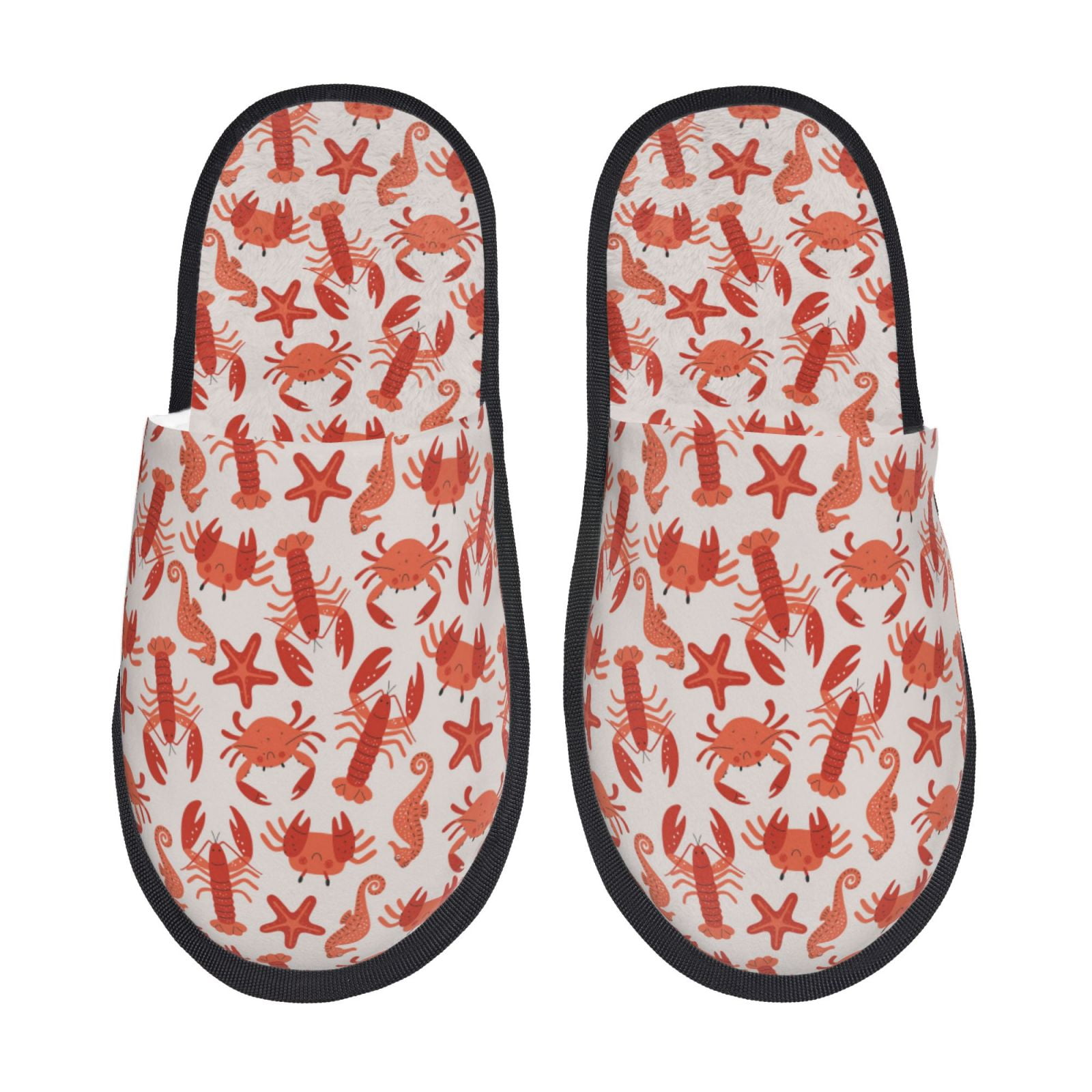 Honeii Sea Creatures Print Furry Slippers Bedroom Slippers for Women