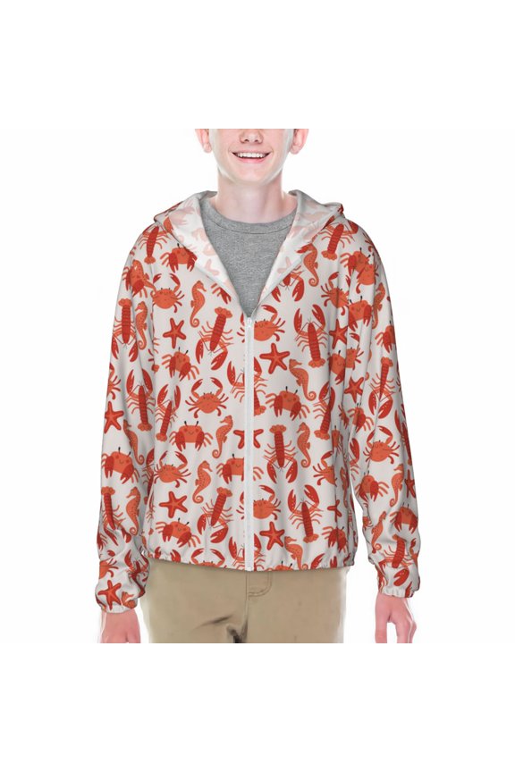 Sea Creatures Print Sun Protection Jacket Hooded Cooling Shirt with Pockets Hiking Outdoor Performance-
