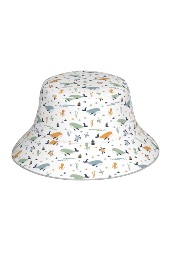 Sea Creatures for Unisex Bucket Hat Waterproof Rain Hat Reversible Shiny Rave Bucket Hat for Concert Festival Boonie Cap