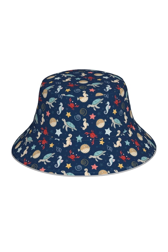 Sea Creatures for Unisex Bucket Hat Waterproof Rain Hat Reversible Shiny Rave Bucket Hat for Concert Festival Boonie Cap
