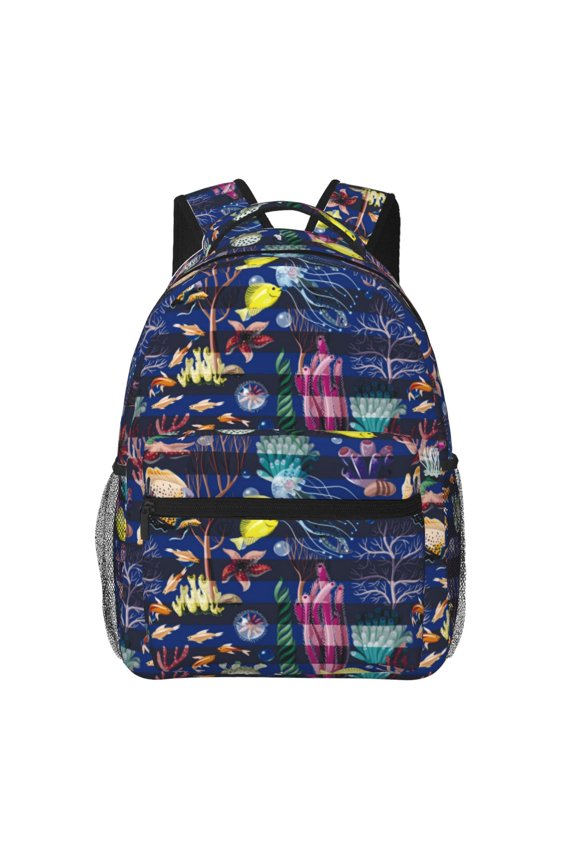 Sea Inhabitans and Herb Print Backpack for Both Men and Women, Basic Bookbag for College, Work, or Travel,Rucksack Computer Bag-One Size