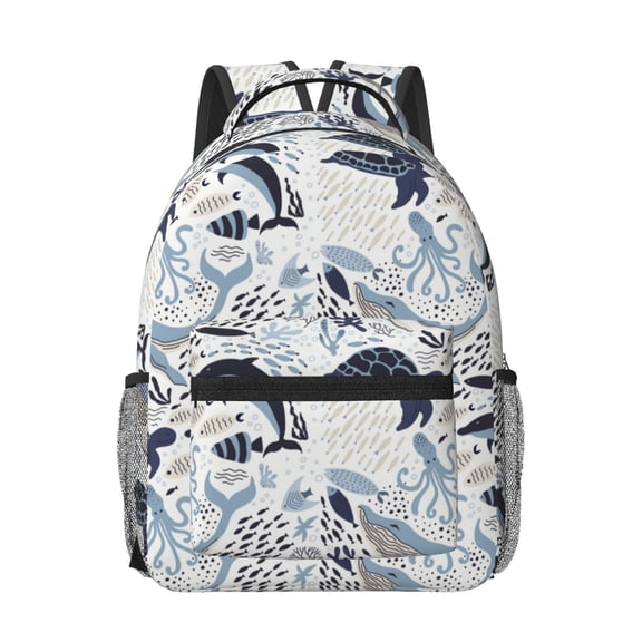 Honeii Sea Life Elements Print Backpack for School,15.6 inch Laptop Back Pack for High School and College Students, Waterproof Computer Bookbag-One Size