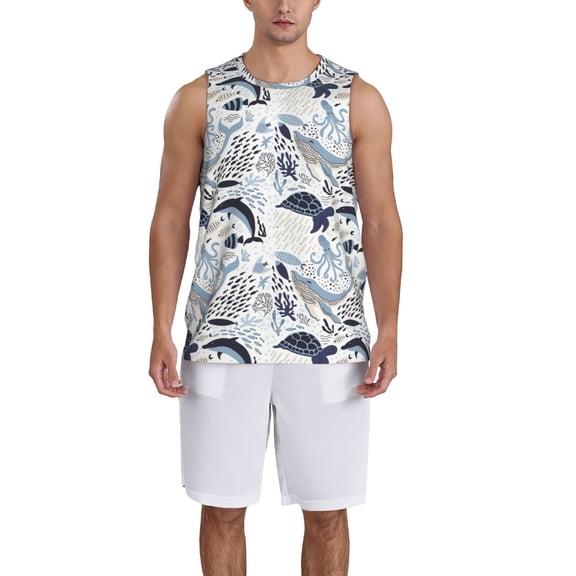 Honeii Sea Life Elements print basktball shirt for men and women, Unisex basketball jersey for Theme party-Small