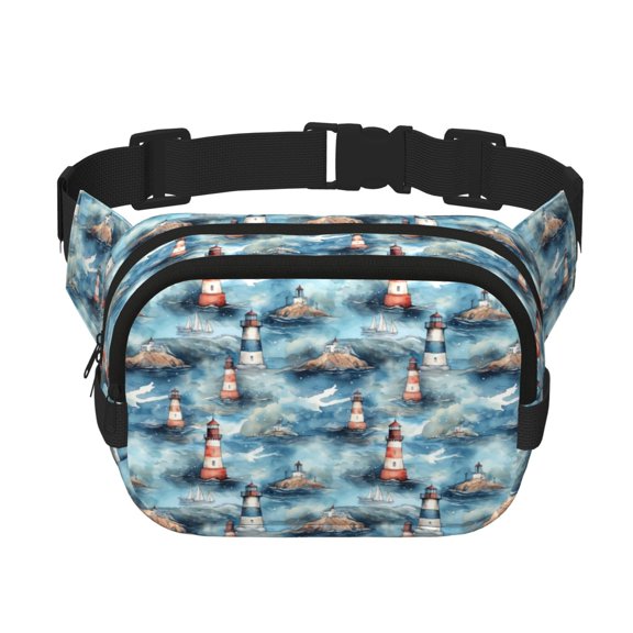 Honeii Sea Marine And Lighthouse Print Square Double Layer Waist Bag,Waist Belt Bag Fashion Fanny Women and Men,For Travel Running Hiking Walking