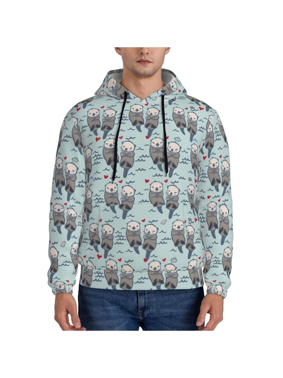 Sea Otter Pattern Mens Hoodies Men's Loose Sleeve Sweatshirt,Pullover Hooded Sweatshirt for Men,Essentials Hoodie-X-Large