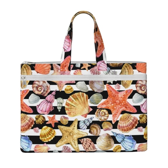 Honeii Sea Shell Print Canvas Tote Bag with Compartments Laptop Tote Bag Large Tote Bag