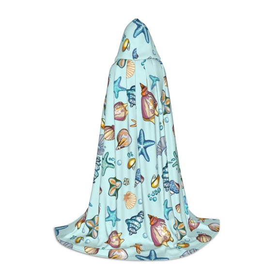 Honeii Sea Shells 2 Print Poncho Cape, Cloak Coat, Snuggly Hooded Wearable Blanket, Hooded Cape For Teenagers,Halloween Costumes-Medium