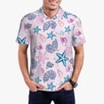 thumbnail image 1 of Honeii Sea Shells 3 print Polo Shirt, a classic short-sleeved, button-down golf shirt designed for menSmall, 1 of 6
