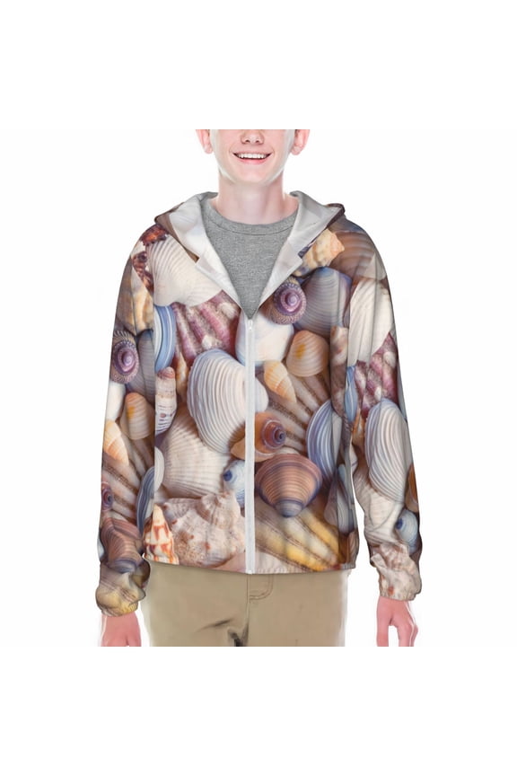 Sea Shells Print Sun Protection Jacket Hooded Cooling Shirt with Pockets Hiking Outdoor Performance-
