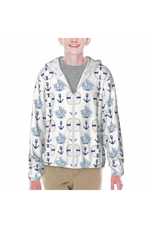 Sea Vacations Print Sun Protection Jacket Hooded Cooling Shirt with Pockets Hiking Outdoor Performance-XX-Large