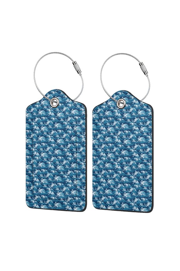 Sea Water Wave Print Leather Luggage Tag for Suitcases,ID Tags,Bag Tags for Luggage,Functional Travel Tag-4 PCS