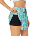 thumbnail image 1 of Honeii Sea animals print a double-layered women's running short, ideal for gym, tennis, and various activities, complete with a practical pocket-XX-Large, 1 of 7
