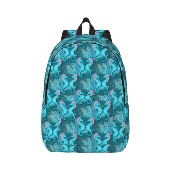 Honeii Seahorse Print Canvas College Laptop Backpack, Durable Rucksack Travel Notebook Bag School Backpack Book Bag for Men Women-Medium