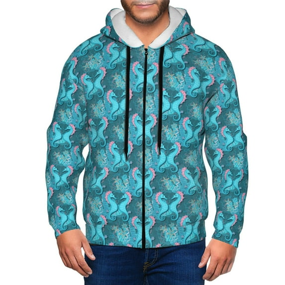 Honeii Seahorse Print Hoodies for Men, Pullover & Full Zip, Breathable Zip up Hoodie, Sweatshirt-Large