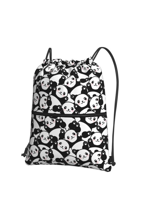 Seamless Pattern Cute Panda Print Drawstring Backpack,String Bag,Sackpack Cinch Water Resistant Nylon for Gym Shopping Sport Yoga