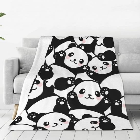 Honeii Seamless Pattern Cute Panda Print Fleece Blanket - Throw Blanket for Bed, Sofa, Couch, Camping, and Travel , Microplush Ultra Soft Warm Blanket-60"x50"