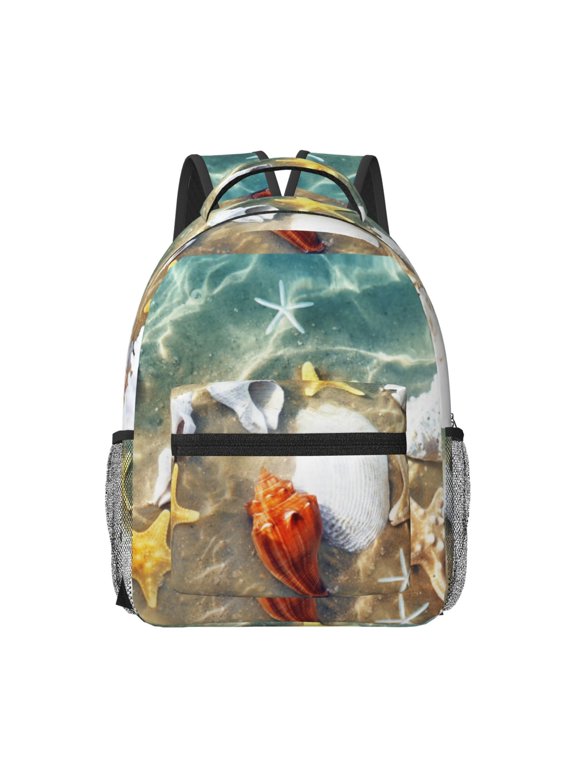 Seashell On The Beach Print Backpack for School,15.6 inch Laptop Back Pack for High School and College Students, Waterproof Computer Bookbag-One Size
