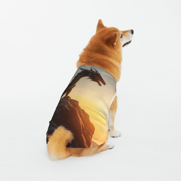 Honeii Seaside Sunset Cool Dragon Pattern 100% Cotton Dog Clothes Dog Costumes Doggie Shirts Puppy Shirt Pet Vest Tank Top Cat Tee-5X-Large